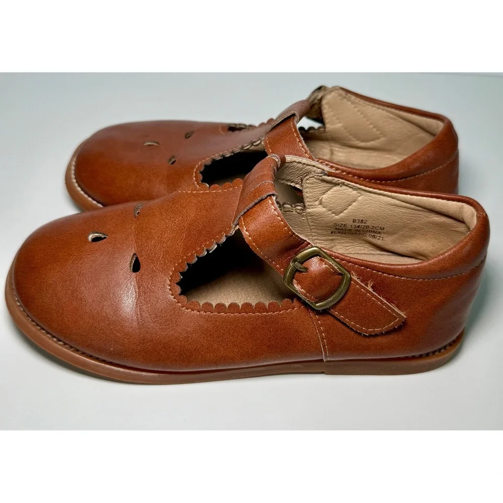 Felix & Flora Brown Leather Mary Jane T Strap‎ Shoes Kids Size 13 Toddler Buckle